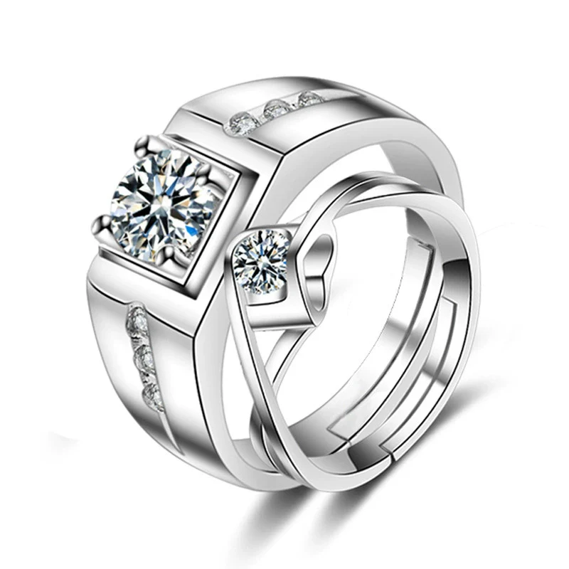 Wholesale Couple's Ring S925 Sterling Silver Geometric Heart Design Electroplated