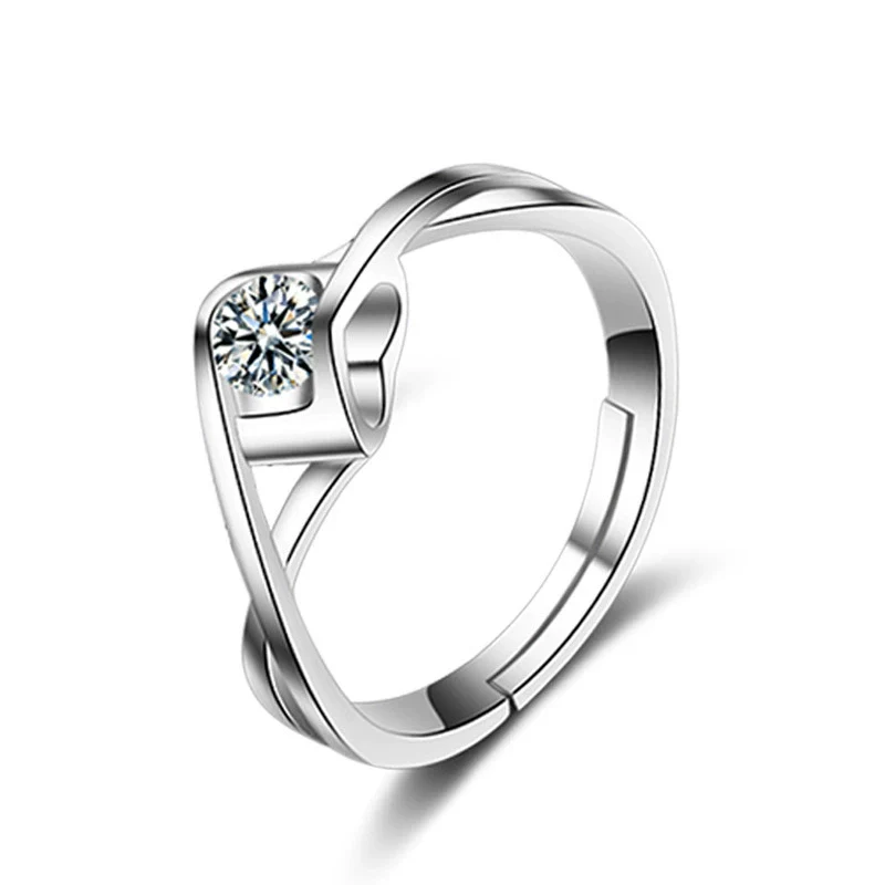 Wholesale Couple's Ring S925 Sterling Silver Geometric Heart Design Electroplated - Image 6
