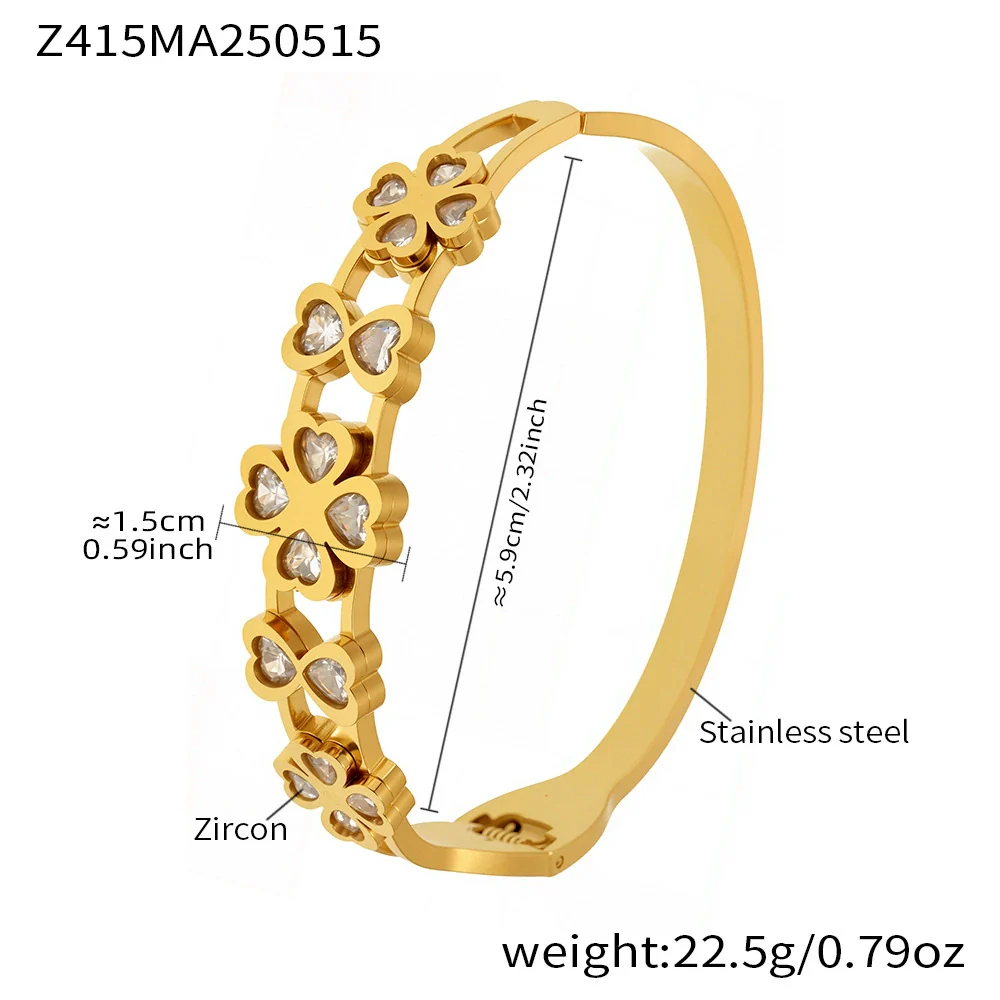 Wholesale Creative Hollow Love Four Leaf Flower Inlaid Zircon Stainless Steel Gold Plated Bracelet Jewelry - Image 5