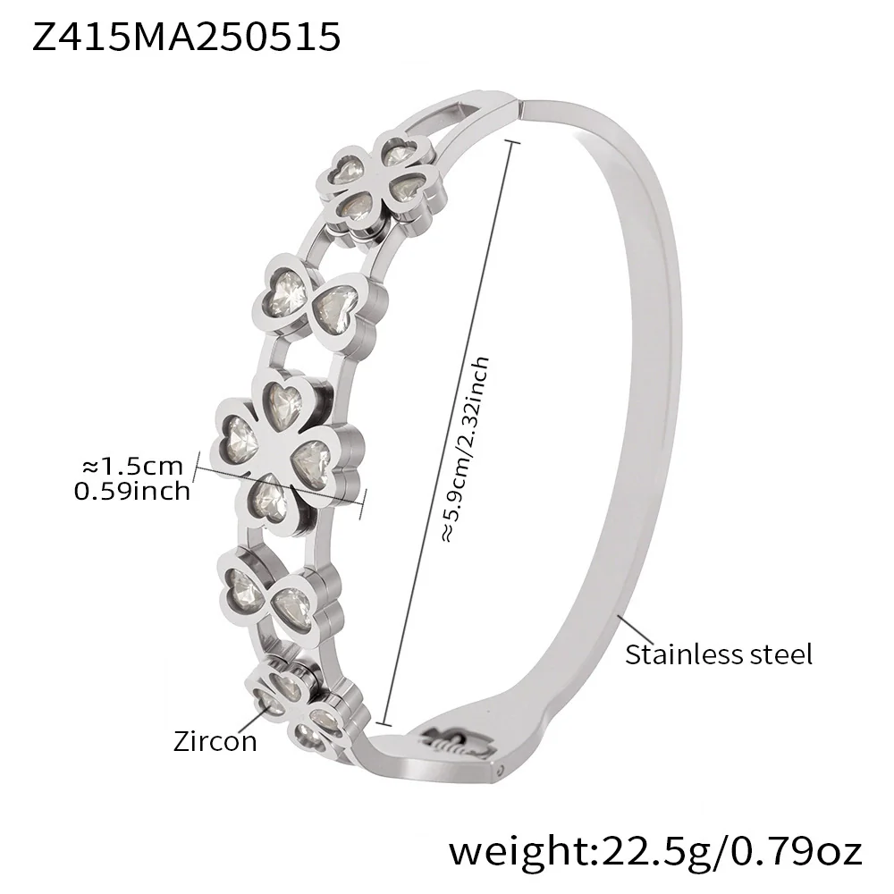 Wholesale Creative Hollow Love Four Leaf Flower Inlaid Zircon Stainless Steel Gold Plated Bracelet Jewelry - Image 6