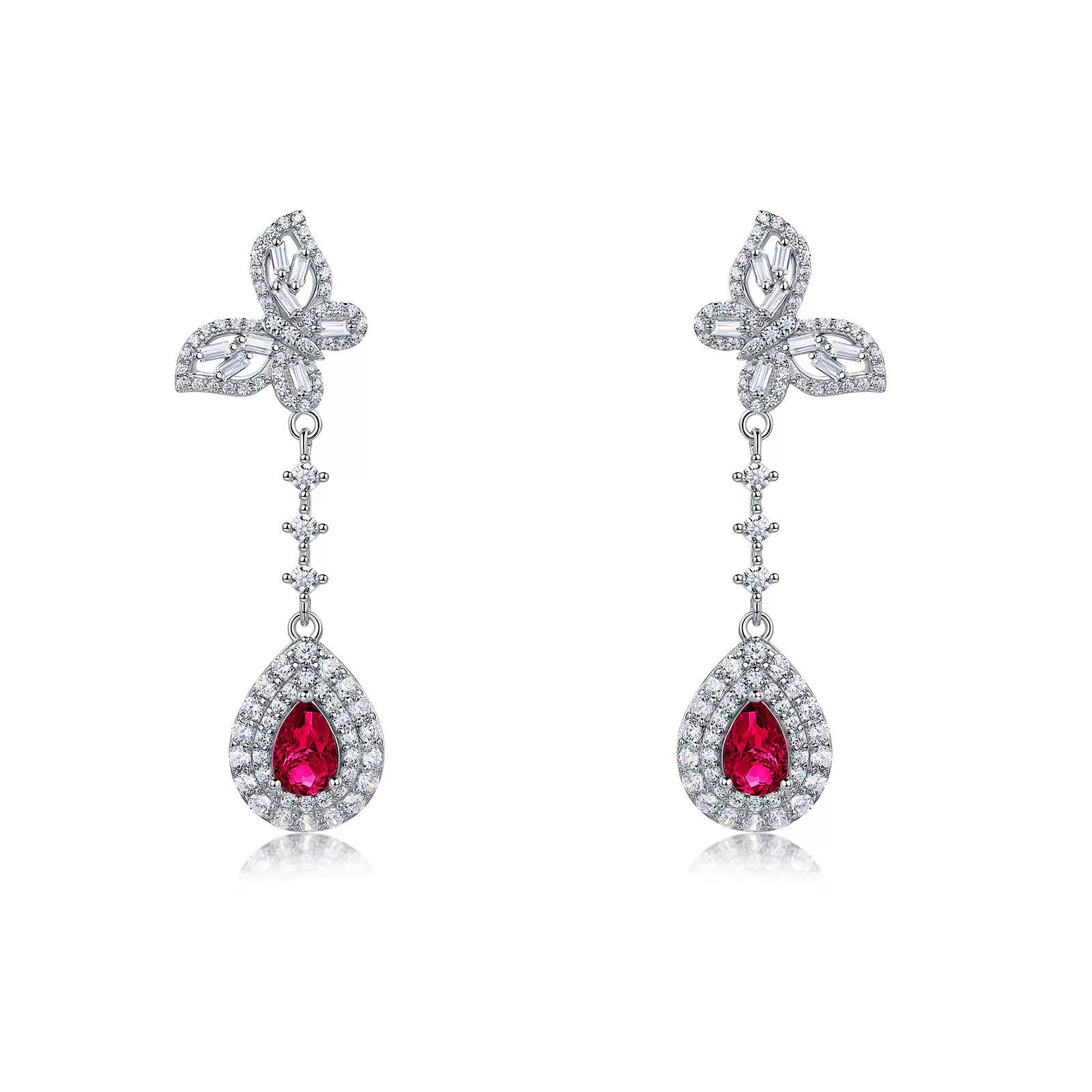 Wholesale Cultured Colored Gemstone Long Earrings S925 Silver Inlaid Cultured Ruby And Sapphire Geometric Elegant Set With Diamonds Women's - Image 4