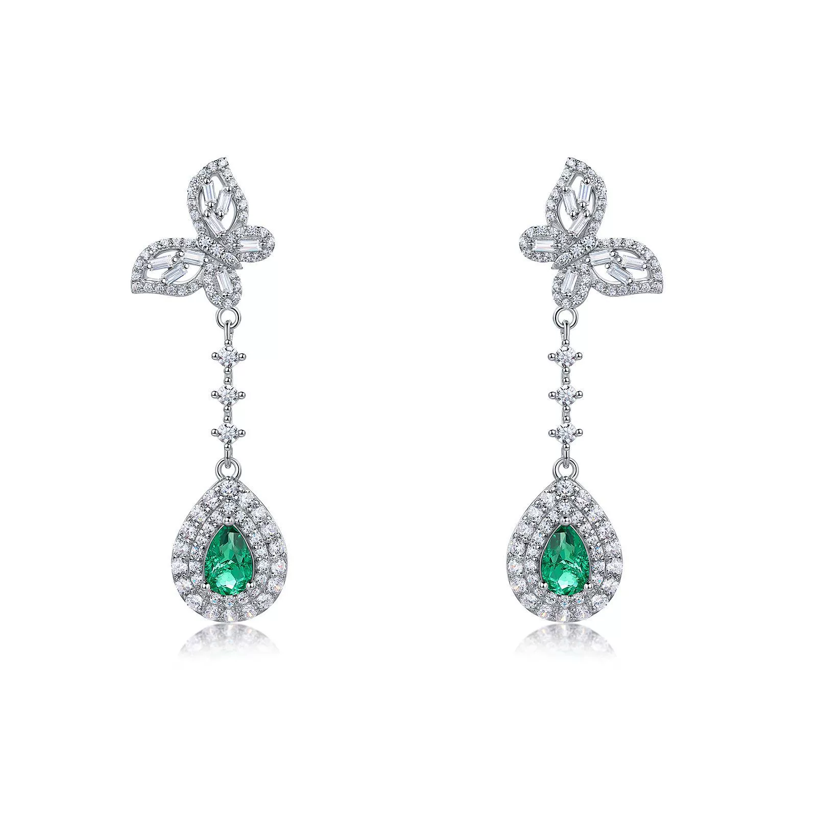 Wholesale Cultured Colored Gemstone Long Earrings S925 Silver Inlaid Cultured Ruby And Sapphire Geometric Elegant Set With Diamonds Women's - Image 5