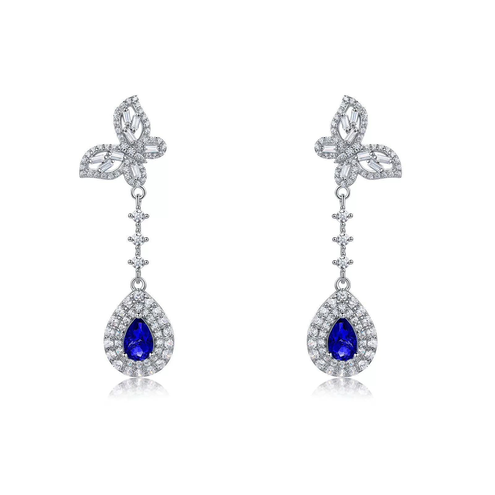 Wholesale Cultured Colored Gemstone Long Earrings S925 Silver Inlaid Cultured Ruby And Sapphire Geometric Elegant Set With Diamonds Women's - Image 6