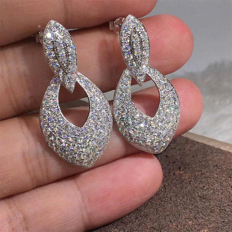 Wholesale Cut Out Drop Earrings Copper Zircon Luxury Sparkling