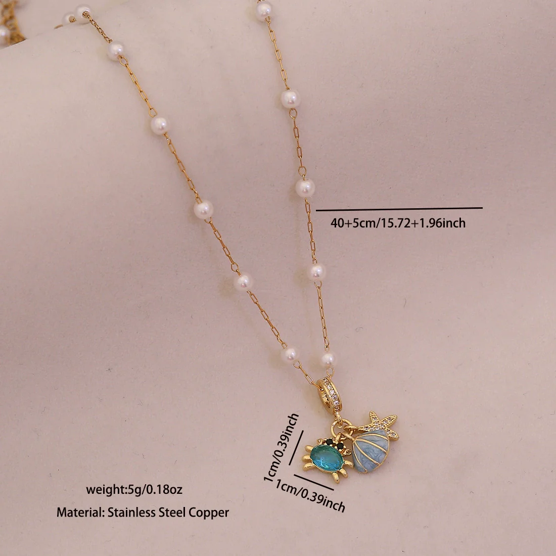 Wholesale Cute Animal Pattern Stainless Steel Marine Turtle Fishtail Clavicle Imitation Pearl Necklace - Image 10