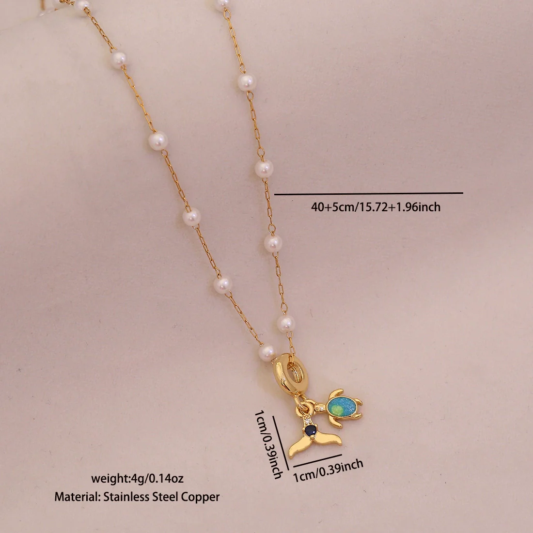 Wholesale Cute Animal Pattern Stainless Steel Marine Turtle Fishtail Clavicle Imitation Pearl Necklace - Image 13