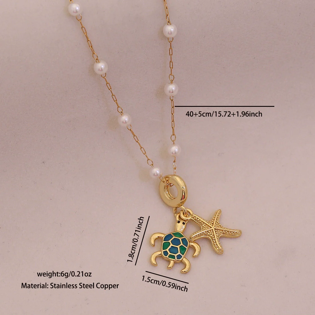 Wholesale Cute Animal Pattern Stainless Steel Marine Turtle Fishtail Clavicle Imitation Pearl Necklace - Image 6