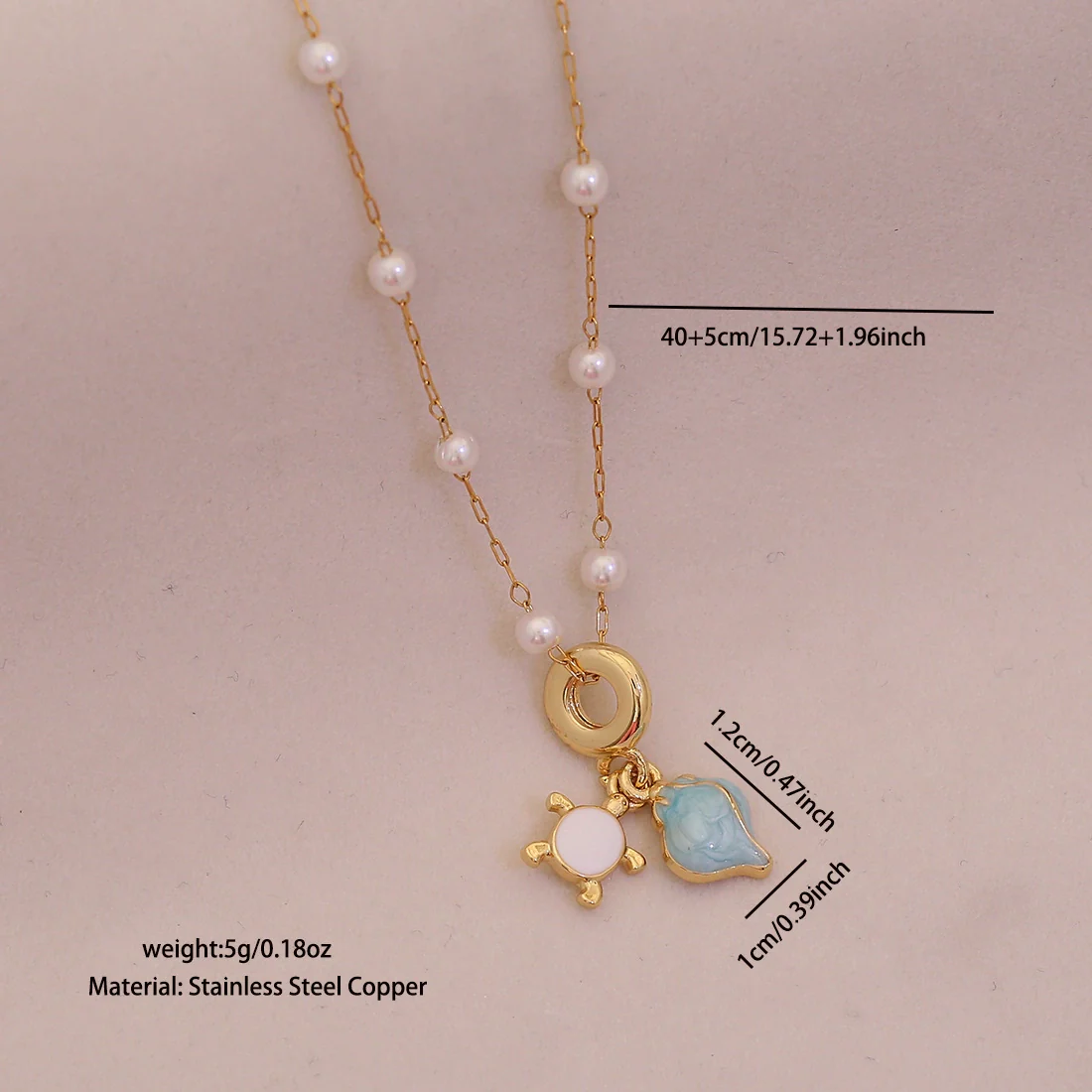 Wholesale Cute Animal Pattern Stainless Steel Marine Turtle Fishtail Clavicle Imitation Pearl Necklace - Image 7