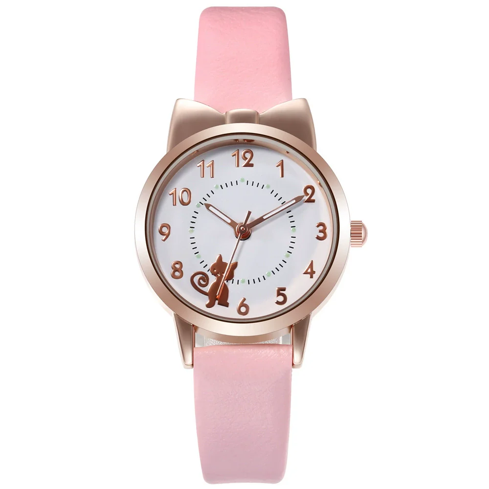 Wholesale Cute Cartoon Cat Luminous Women's Quartz Watch With Alloy Case Imitation Leather Strap And Round Dial - Image 5