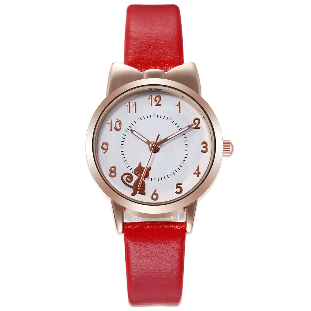 Wholesale Cute Cartoon Cat Luminous Women's Quartz Watch With Alloy Case Imitation Leather Strap And Round Dial - Image 7