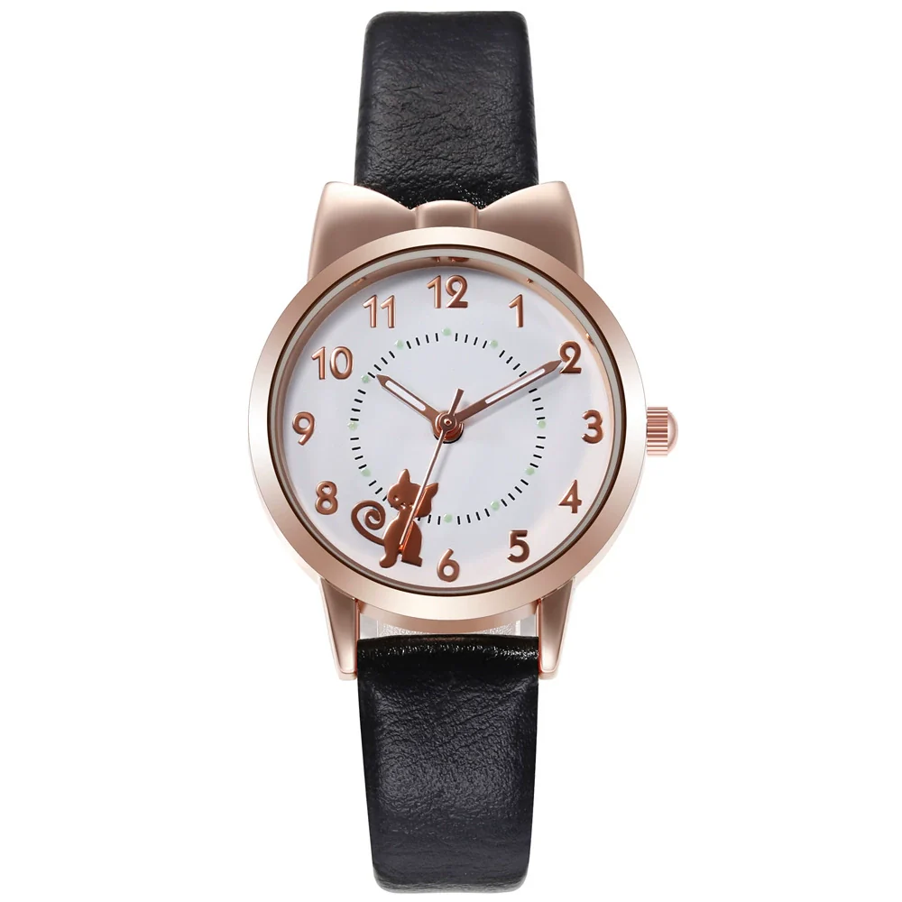 Wholesale Cute Cartoon Cat Luminous Women's Quartz Watch With Alloy Case Imitation Leather Strap And Round Dial - Image 8