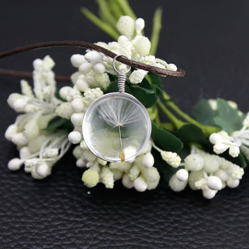 Wholesale Dandelion Dried Flower Necklace Pendant Creative Fashion Small And Fresh Glass Glazed Pu Wax Rope Geometric Style - Image 2