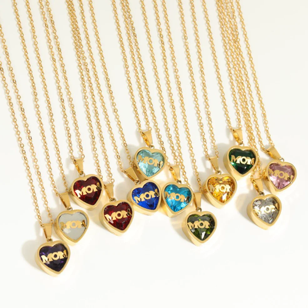 Wholesale December Birthstone Zircon Heart Pendant Titanium Steel Necklace With Water Wave Chain And Color Preservation