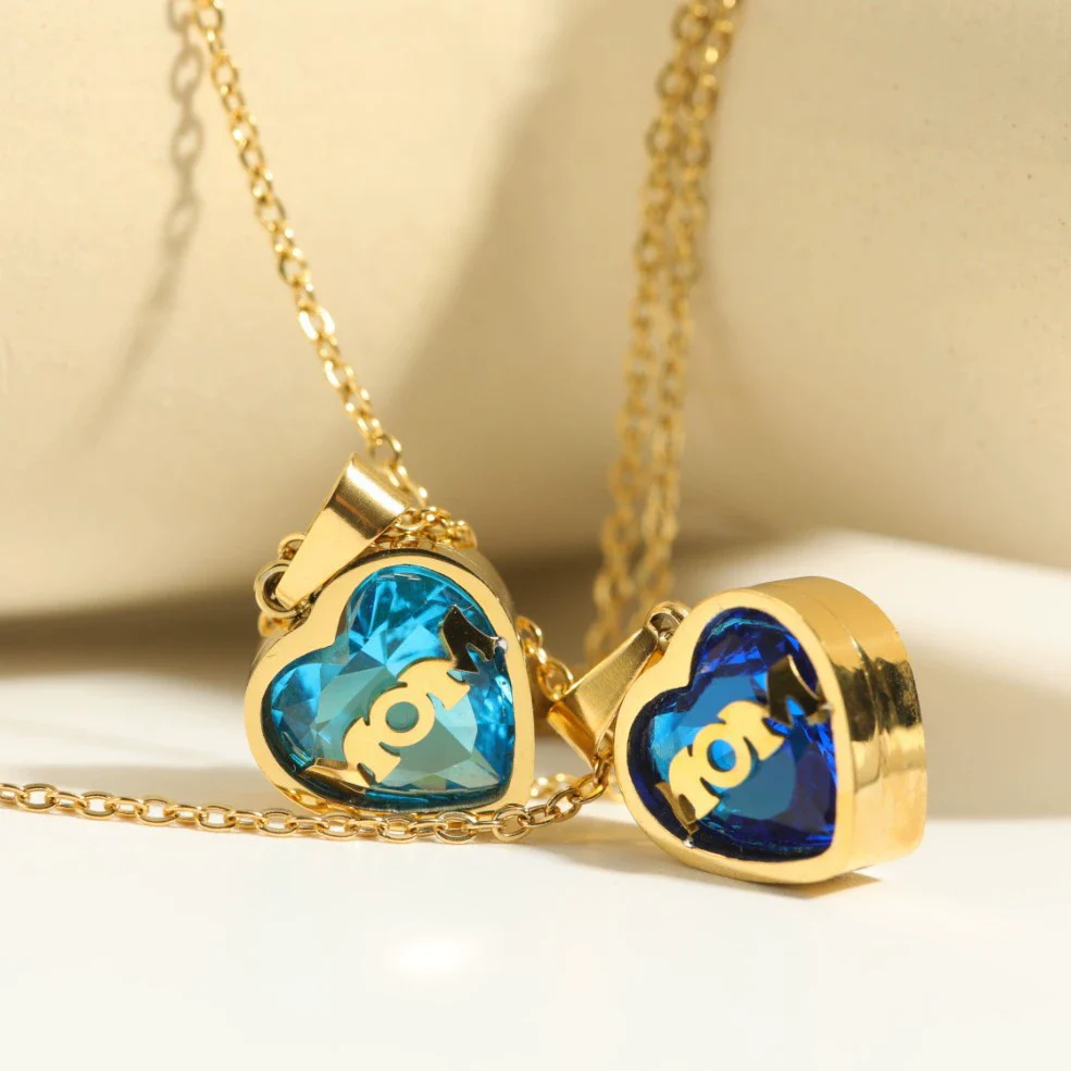 Wholesale December Birthstone Zircon Heart Pendant Titanium Steel Necklace With Water Wave Chain And Color Preservation - Image 2
