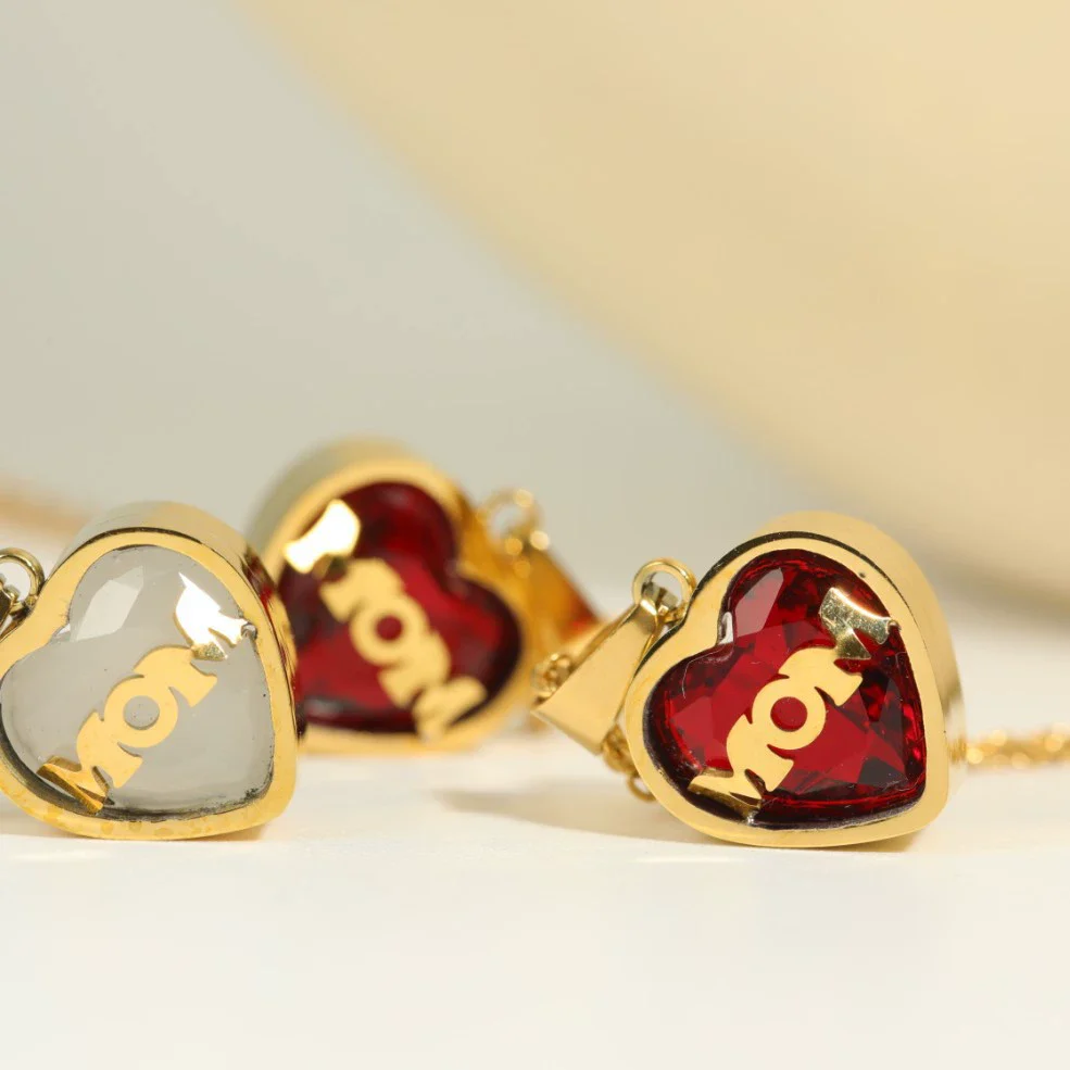 Wholesale December Birthstone Zircon Heart Pendant Titanium Steel Necklace With Water Wave Chain And Color Preservation - Image 3