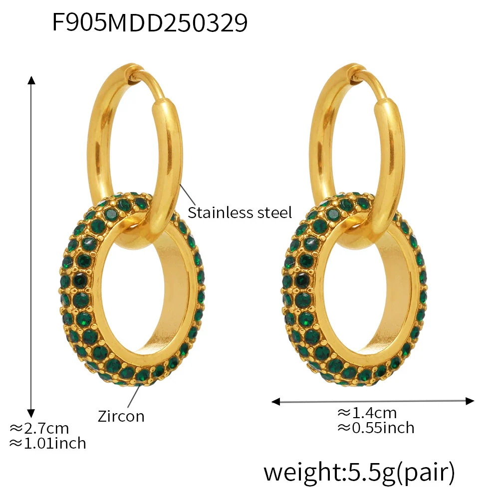 Wholesale Detachable Combination Earrings With Pendant Ferris Wheel Diamond Ring Geometric Stainless Steel Zircon Electroplating Unisex - Image 7
