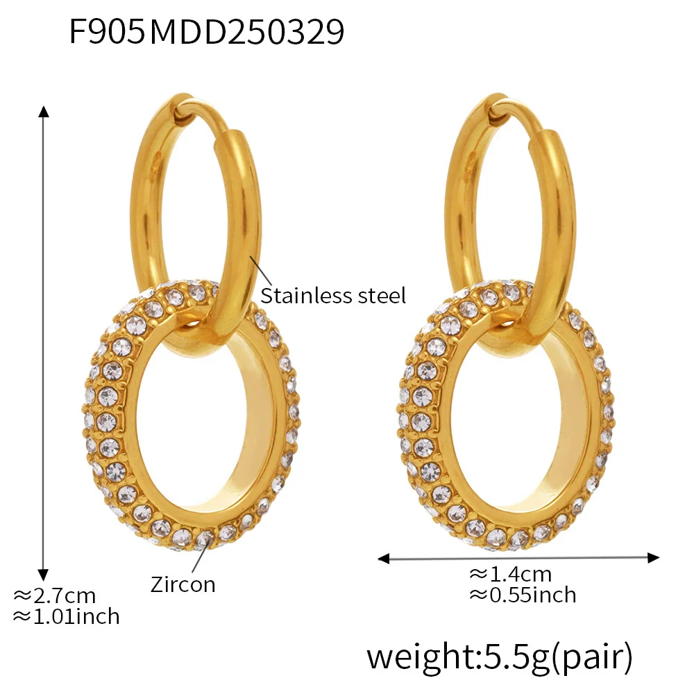 Wholesale Detachable Combination Earrings With Pendant Ferris Wheel Diamond Ring Geometric Stainless Steel Zircon Electroplating Unisex - Image 8