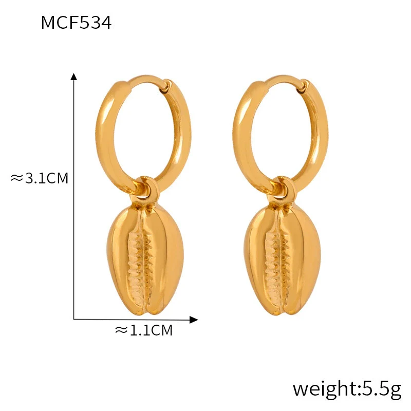 Wholesale Detachable Geometric Pendant Goldplated Titanium Steel Earrings For Women With Shell Conch Texture Design - Image 6