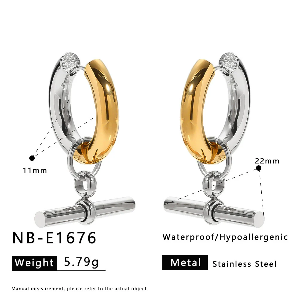 Wholesale Detachable Hoop Earrings Geometric Tshaped Stainless Steel 18K Gold Furnace Vacuum Plated Women's Ins Style - Image 7