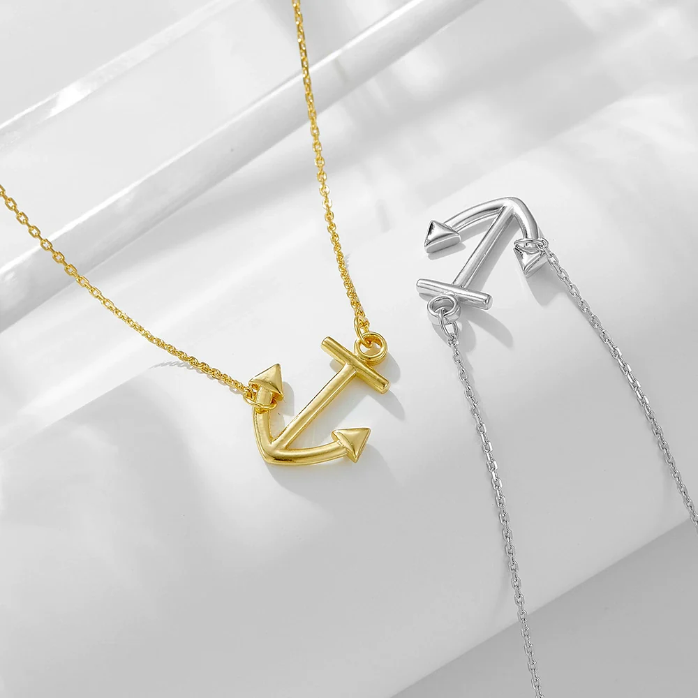 Wholesale Diamond Anchor Pendant Sterling Silver 925 Silver Cross Chain Necklace For Women - Image 3