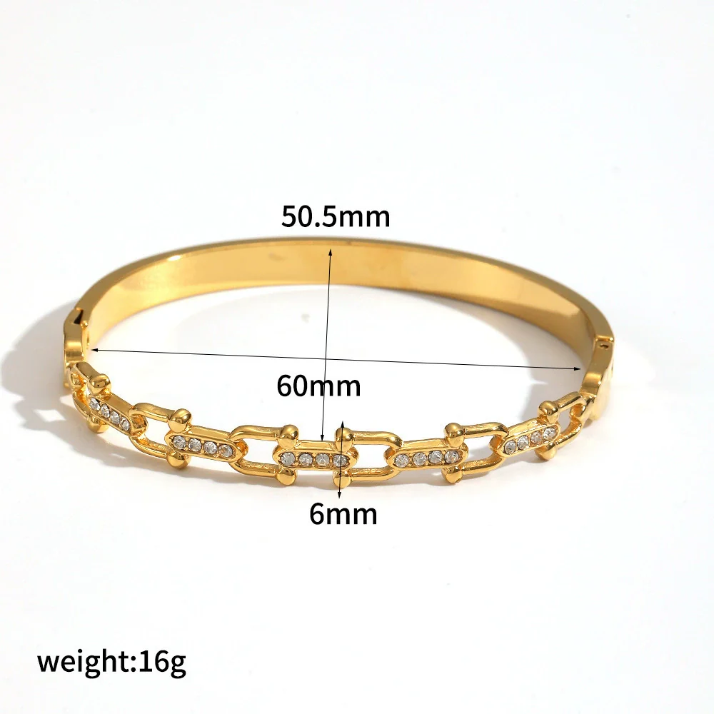 Wholesale Diamond Encrusted Geometric Light Luxury Style 18K Gold Plated Stainless Steel Bracelet - Image 8