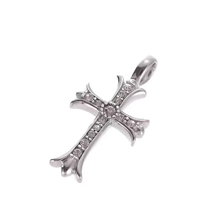 Wholesale Diamond Geometric Cross Pendant Necklace Made Of Titanium Steel And Pearl Chain For Unisex - Image 6