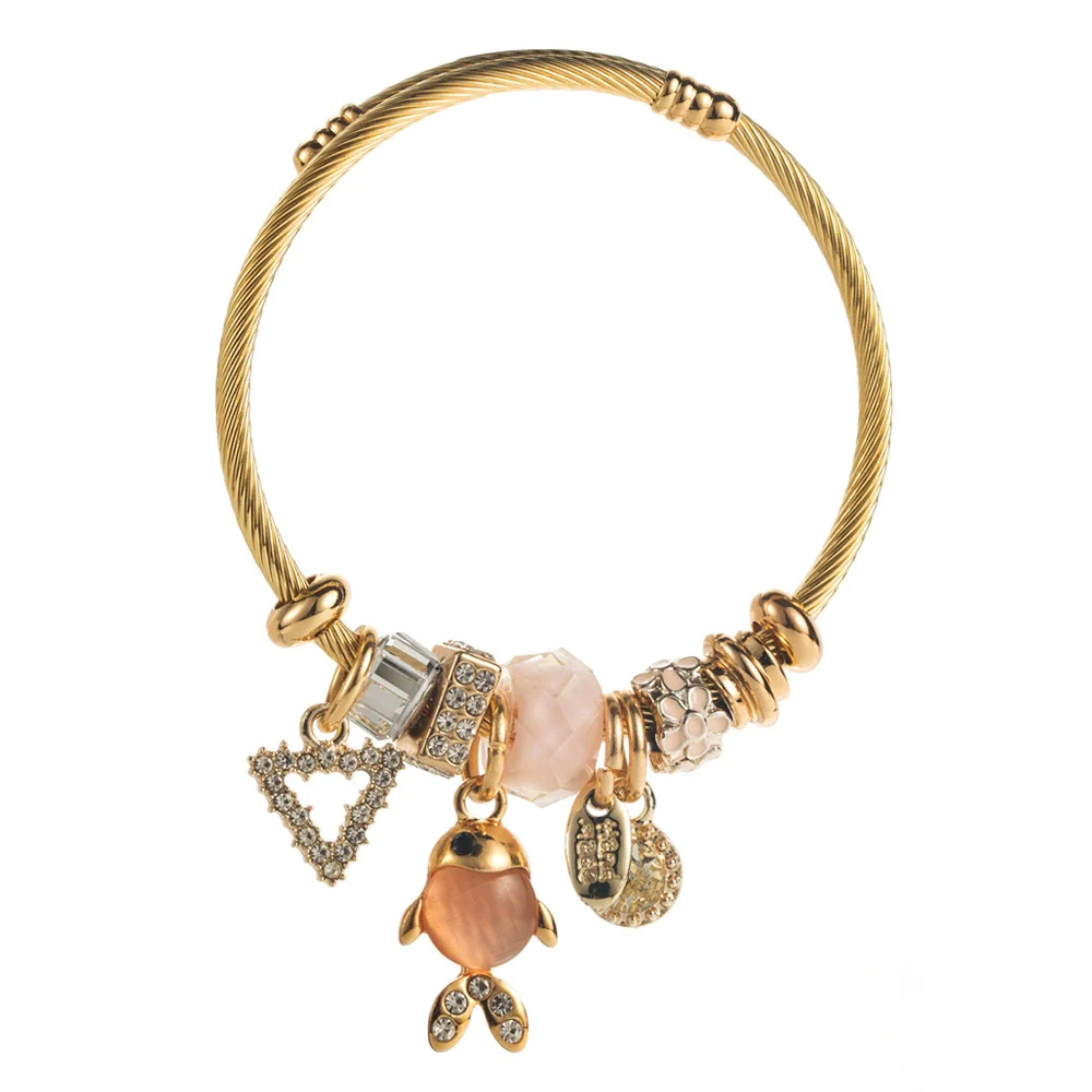 Wholesale Diamonddesigned Alloy Goldfish Pendant Adjustable Bracelet For Women - Image 5
