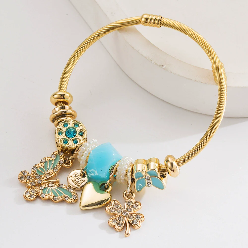 Wholesale Diamondencrusted Adjustable Bracelet With Butterfly Heart Fourleaf Clover Shape For Unisex Made Of Alloy - Image 7