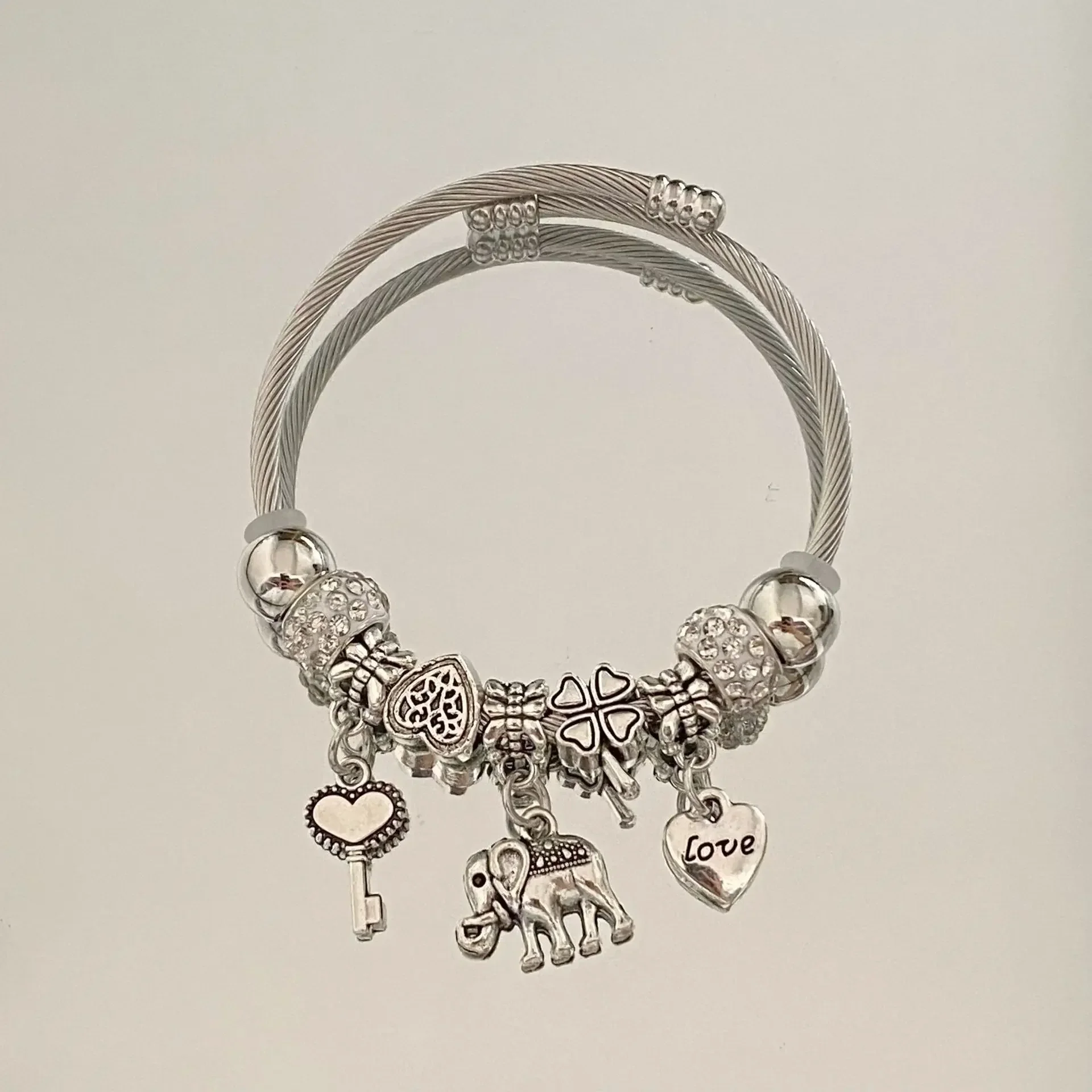 Wholesale Diamondencrusted Elephant Pendant Bracelet Stainless Steel Electroplated