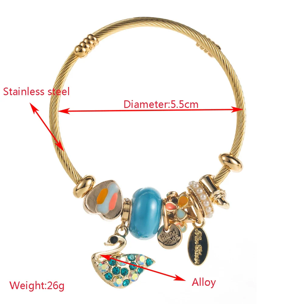 Wholesale Diamondencrusted Swan Pendant Bracelet Made Of Gold Alloy For Unisex Fashionable Style - Image 2