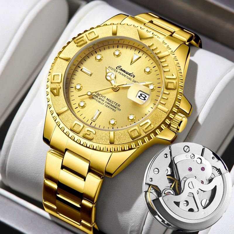 Wholesale Diving Watch Men's Fully Automatic Mechanical Watch Alloy Case And Strap Round Dial Business Style Waterproof Luminous Calendar - Image 4