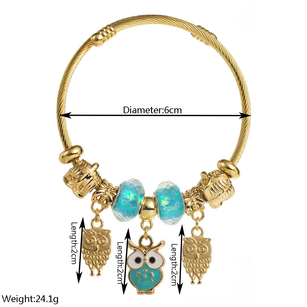 Wholesale Diy Adjustable Open Versatile Couple Alloy Bracelet With Butterfly And Diamond Owl Pendant Set With Diamonds For Women Fashion Geometric Style - Image 2