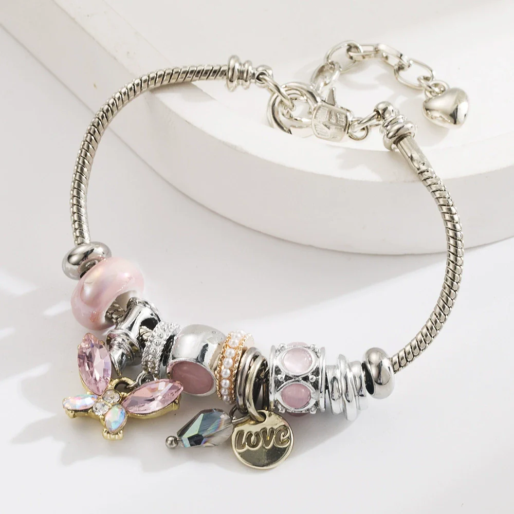 Wholesale Diy Adjustable Open Versatile Couple Alloy Bracelet With Butterfly And Diamond Owl Pendant Set With Diamonds For Women Fashion Geometric Style - Image 3