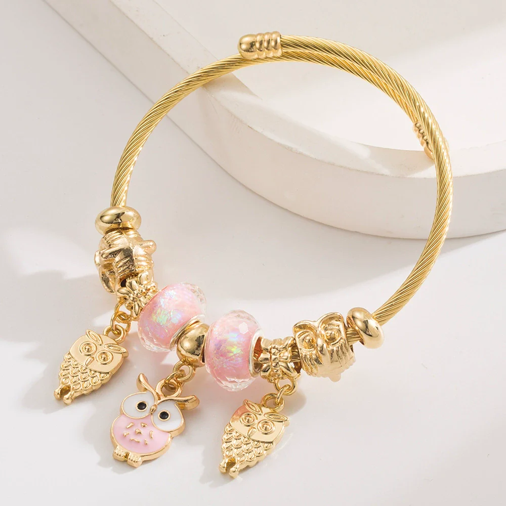 Wholesale Diy Adjustable Open Versatile Couple Alloy Bracelet With Butterfly And Diamond Owl Pendant Set With Diamonds For Women Fashion Geometric Style - Image 4