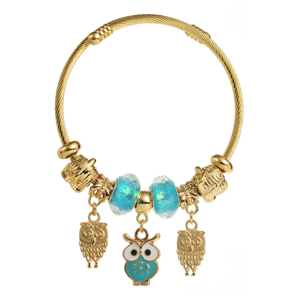 Wholesale Diy Adjustable Open Versatile Couple Alloy Bracelet With Butterfly And Diamond Owl Pendant Set With Diamonds For Women Fashion Geometric Style - Image 5