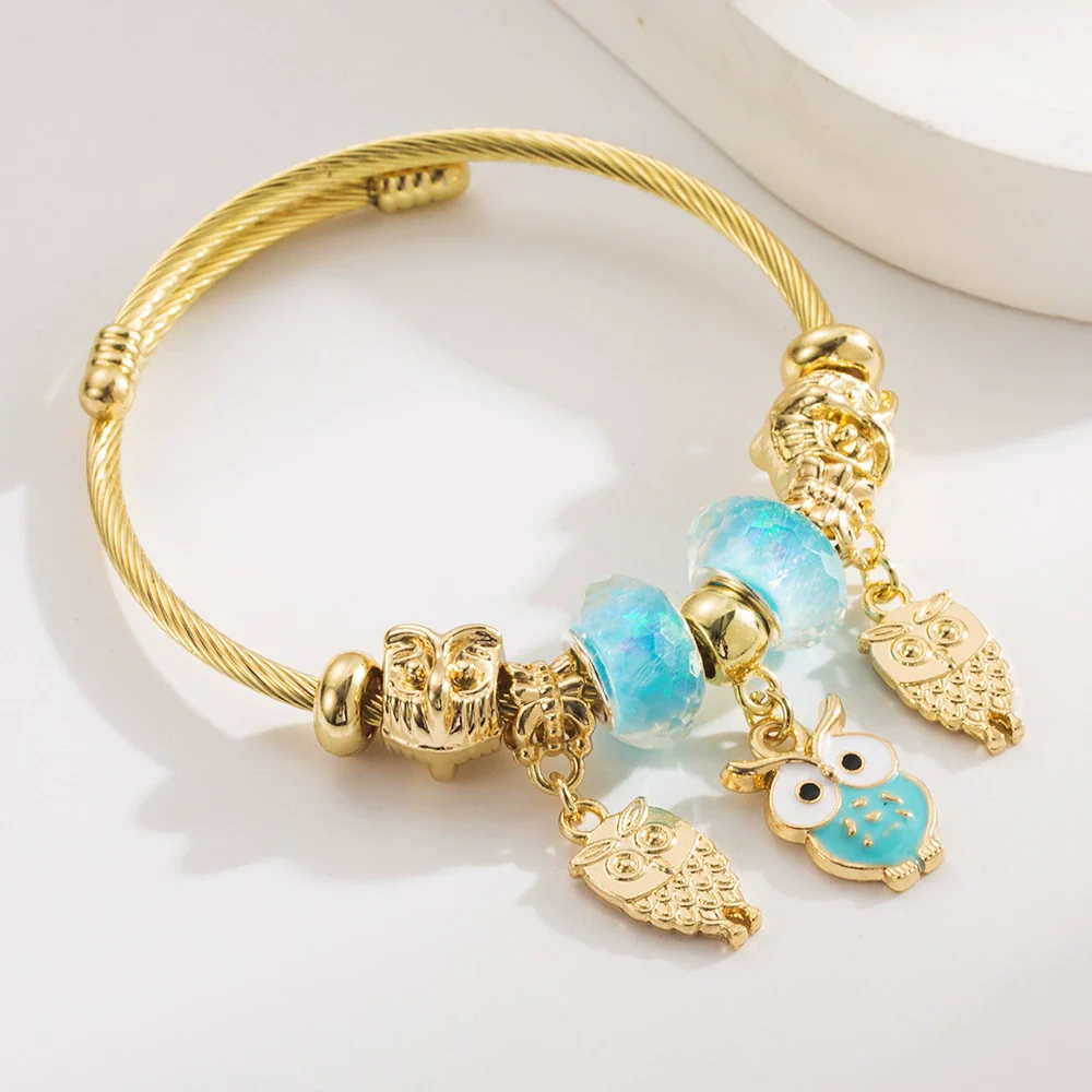 Wholesale Diy Adjustable Open Versatile Couple Alloy Bracelet With Butterfly And Diamond Owl Pendant Set With Diamonds For Women Fashion Geometric Style - Image 6