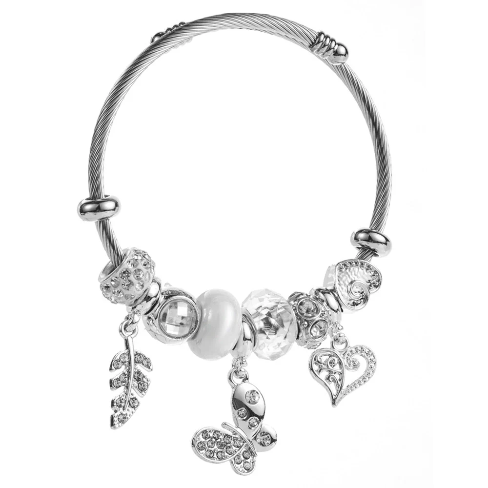 Wholesale Diy Adjustable Unisex Titanium Steel Bracelet With Bear Butterfly Swan Flower Diamond Animal Zodiac Pendants - Image 5