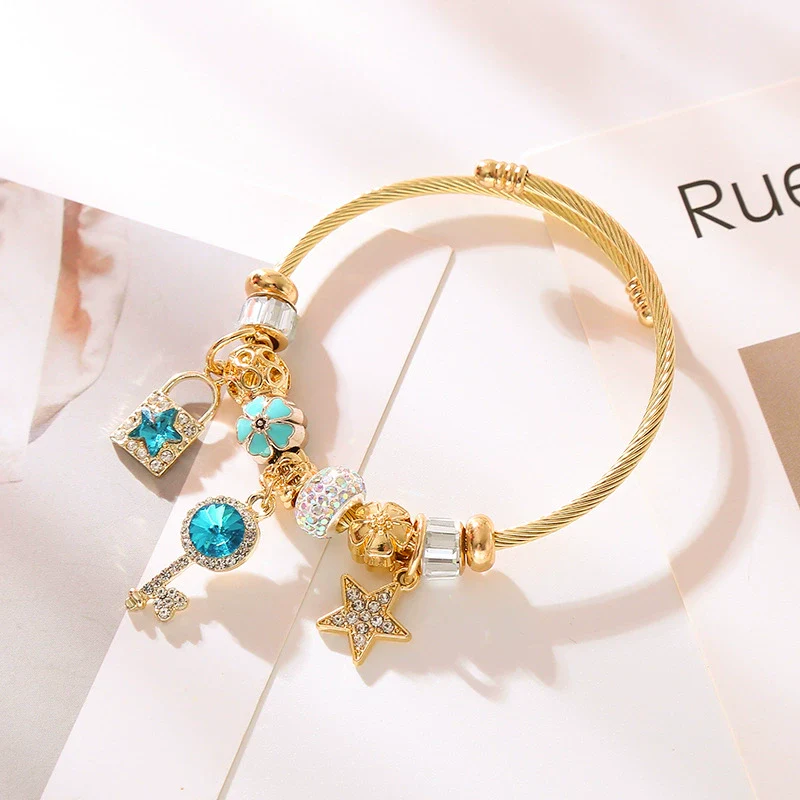 Wholesale Diy Beaded Adjustable Bracelet With Star Key Diamond Pendant For Women Fashion Alloy - Image 2