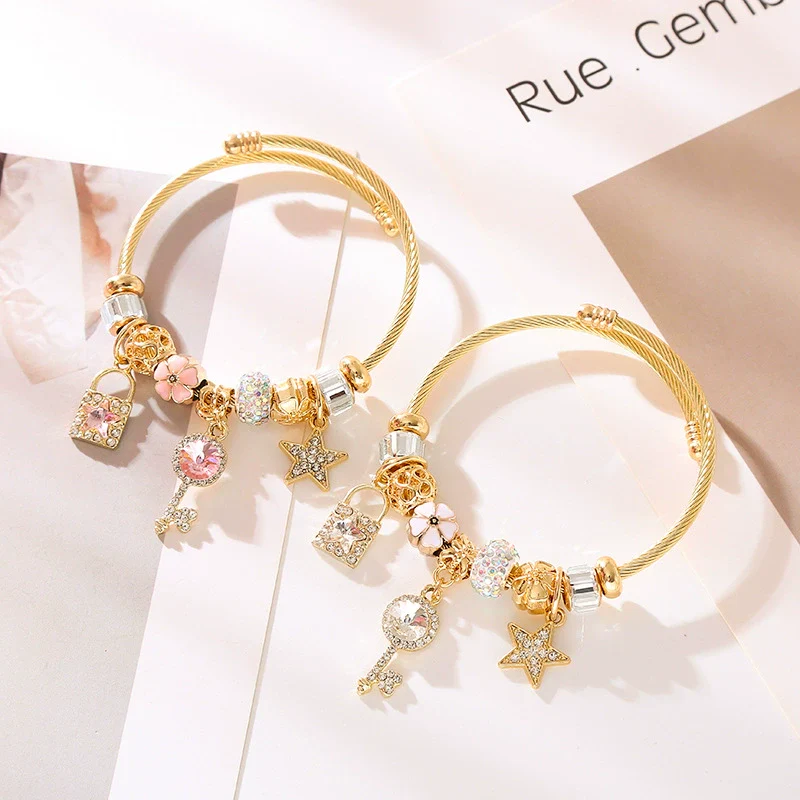 Wholesale Diy Beaded Adjustable Bracelet With Star Key Diamond Pendant For Women Fashion Alloy - Image 3