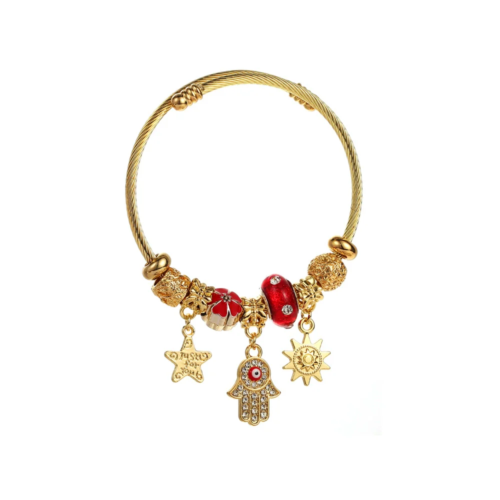 Wholesale Diy Beaded Bracelet With Palm Sun Pendant Stainless Steel Alloy Rhinestone Diamond Design Women's Adjustable Couple Bracelet - Image 5