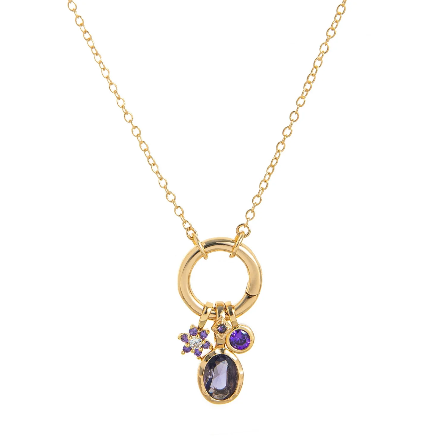 Wholesale Diy Birthstone Necklace With Geometric Pendant Goldplated Copper Jewelry For Women - Image 9