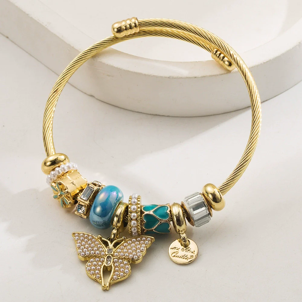 Wholesale Diy Diamond Stainless Steel Alloy Butterfly Pendant Bracelet For Women - Image 4