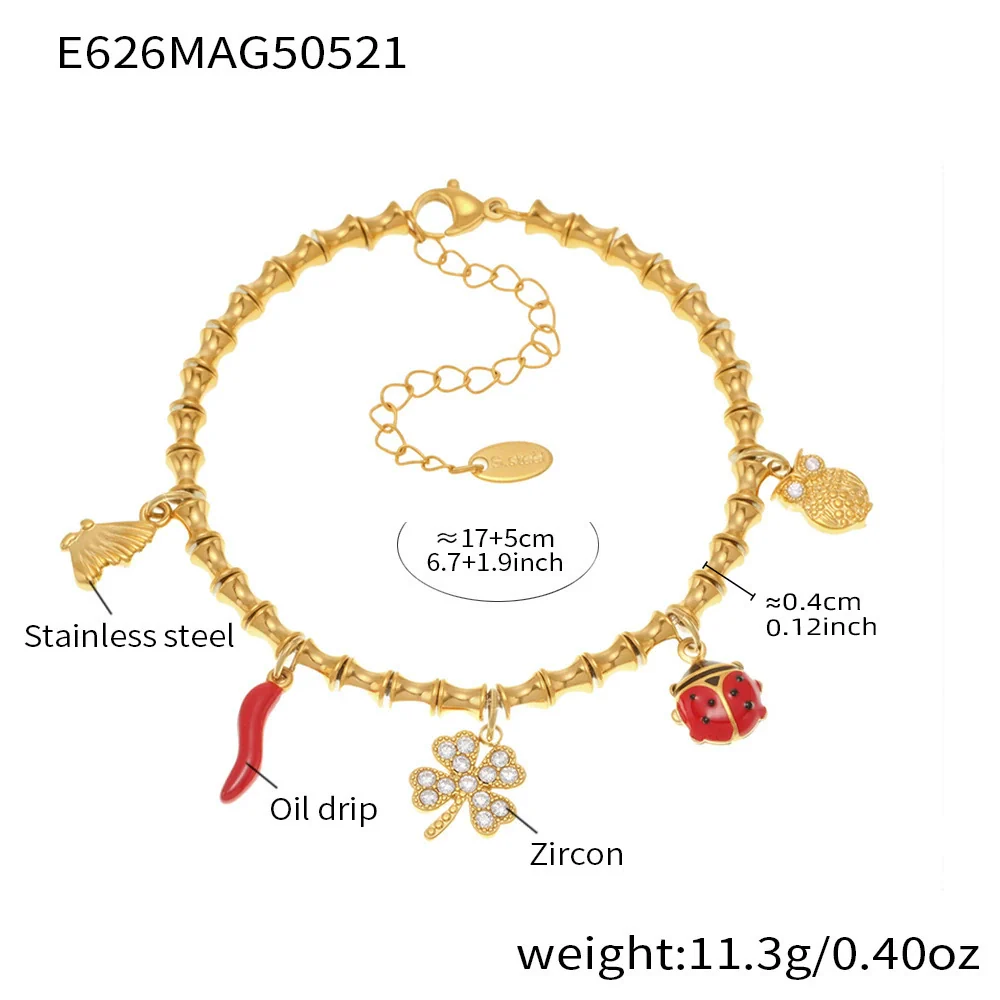 Wholesale Diy Ferris Wheel Zircon Oil Drop Geometric Stainless Steel Electroplated Bracelet And Anklet Set For Women - Image 10