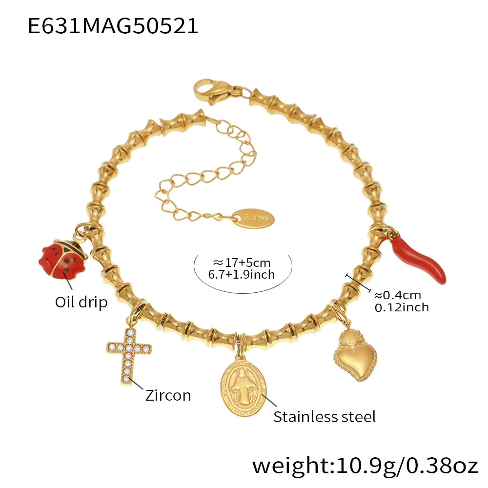 Wholesale Diy Ferris Wheel Zircon Oil Drop Geometric Stainless Steel Electroplated Bracelet And Anklet Set For Women - Image 15