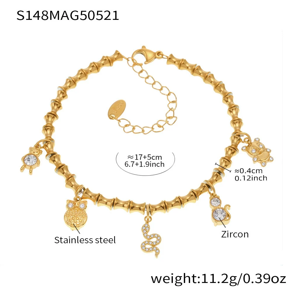 Wholesale Diy Ferris Wheel Zircon Oil Drop Geometric Stainless Steel Electroplated Bracelet And Anklet Set For Women - Image 16