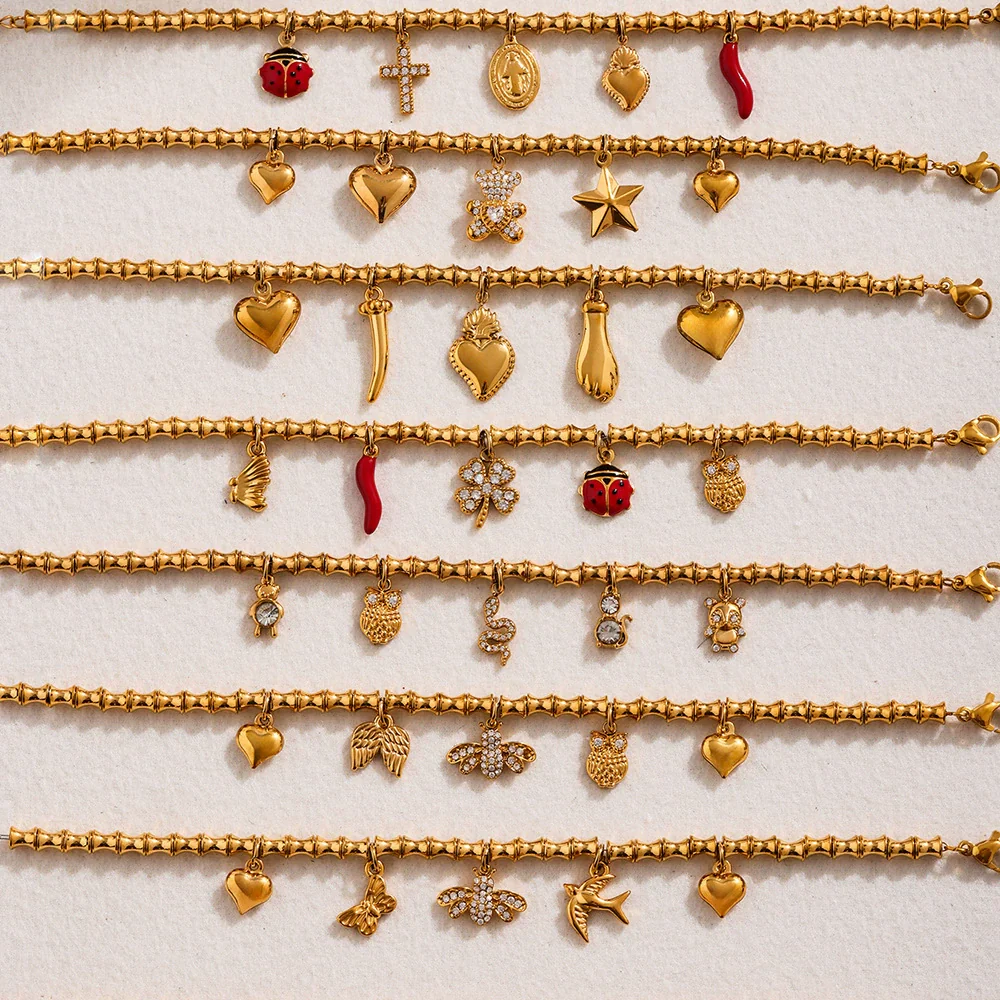 Wholesale Diy Ferris Wheel Zircon Oil Drop Geometric Stainless Steel Electroplated Bracelet And Anklet Set For Women - Image 2