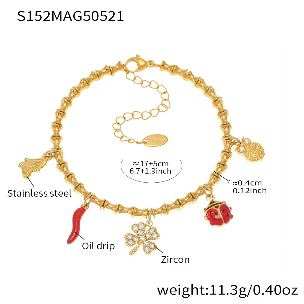 Wholesale Diy Ferris Wheel Zircon Oil Drop Geometric Stainless Steel Electroplated Bracelet And Anklet Set For Women - Image 20