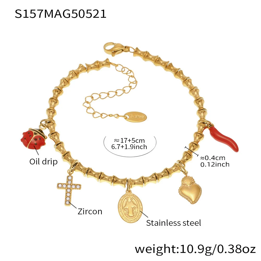 Wholesale Diy Ferris Wheel Zircon Oil Drop Geometric Stainless Steel Electroplated Bracelet And Anklet Set For Women - Image 25