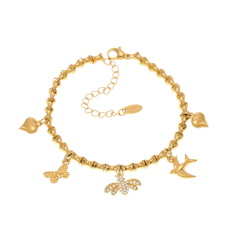 Wholesale Diy Ferris Wheel Zircon Oil Drop Geometric Stainless Steel Electroplated Bracelet And Anklet Set For Women - Image 5