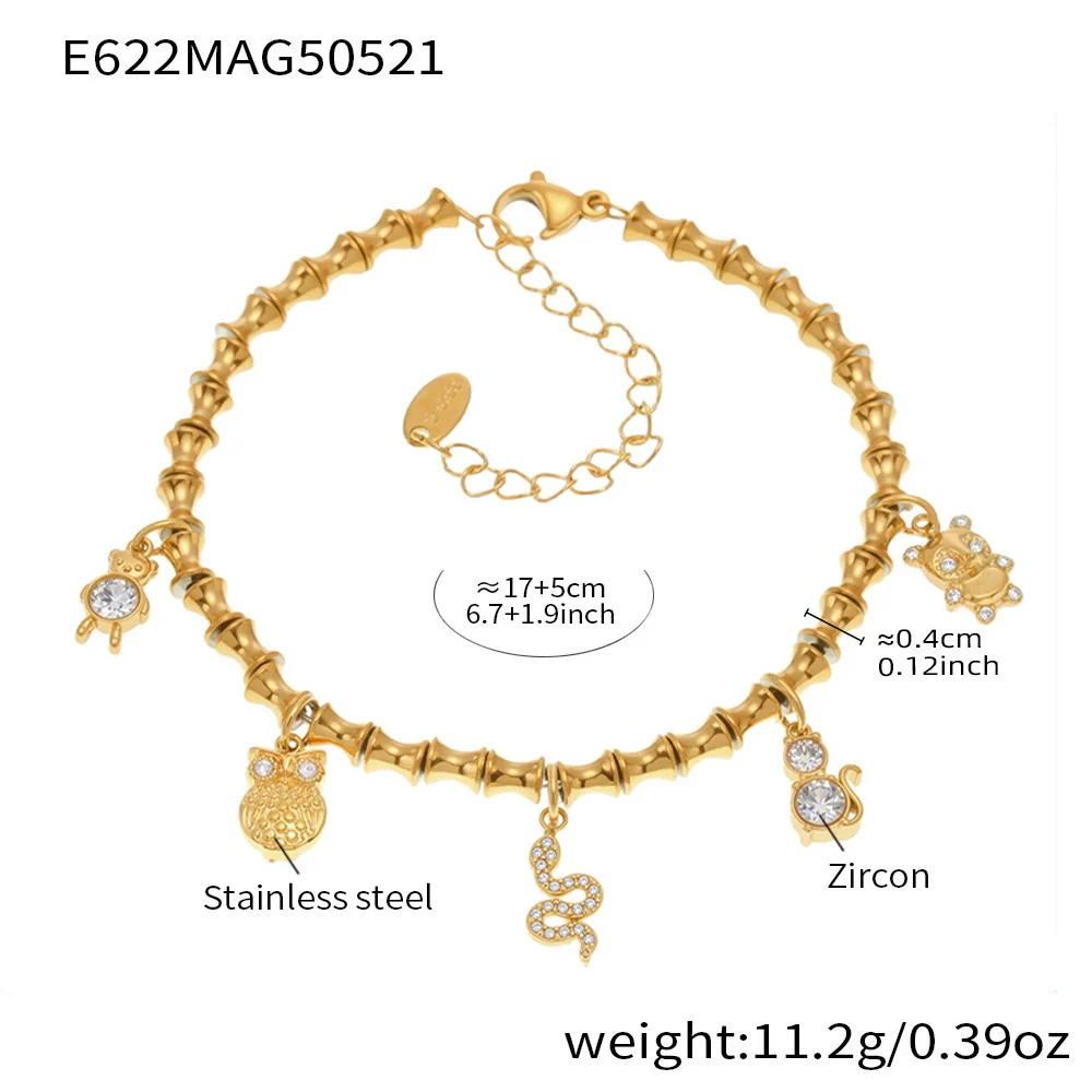Wholesale Diy Ferris Wheel Zircon Oil Drop Geometric Stainless Steel Electroplated Bracelet And Anklet Set For Women - Image 6